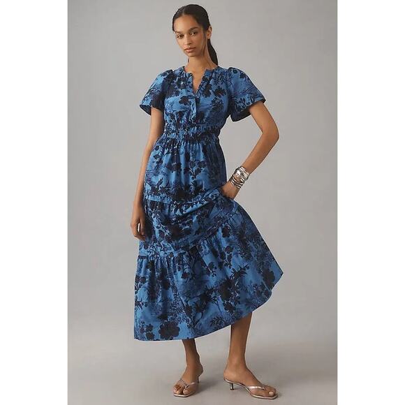 nwt by ANTHROPOLOGIE sz L Somerset Maxi Dress: Blue Floral - Picture 1 of 5